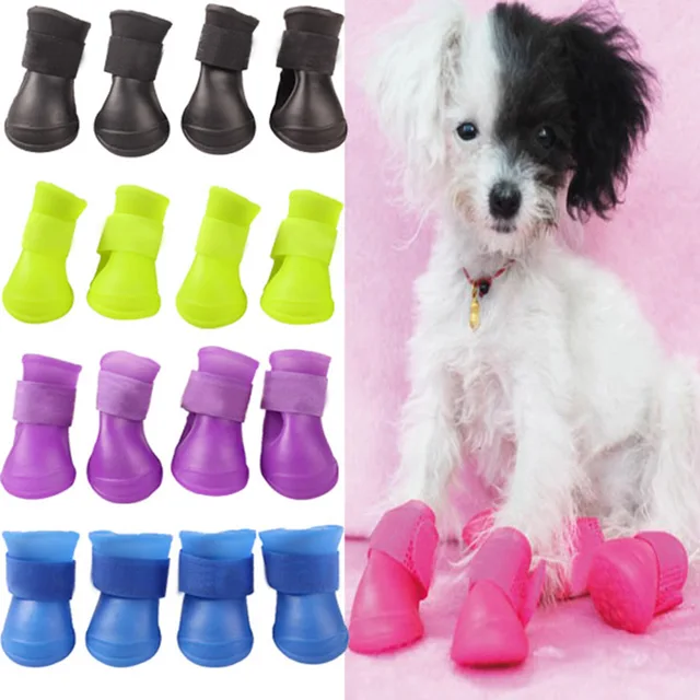 4pcs Soft Rubber Dog Shoes Waterproof Anti skip Dog Boots Pet Outdoor