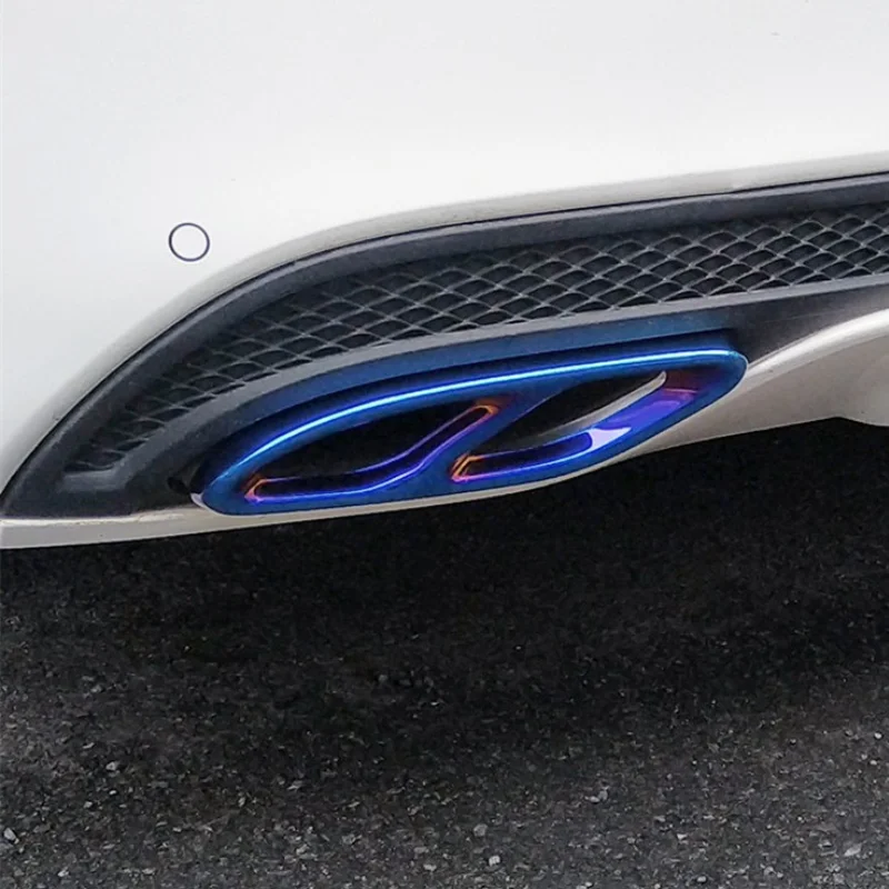 2pcs Blue Steel Rear cylinder exhaust pipe Cover Trim For Mercedes-Benz A B C E CLA GLE GLS Class &amp W205 W213 X205 W246 W176 |