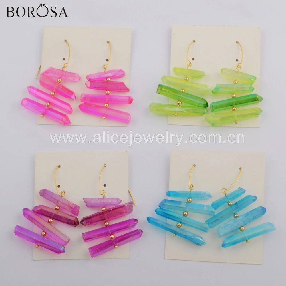 BOROSA Boho Aura кварцевые титановые радужные хрустальные серьги ручной работы