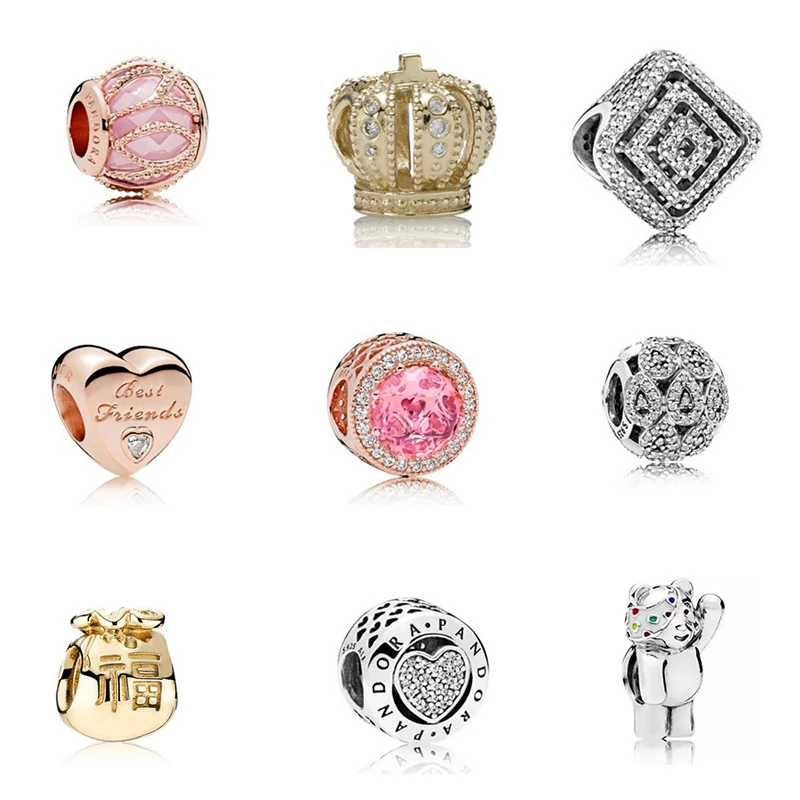 

S925 Sterling Silver Bear Crown New Accessories Bead Jewelry Fits Charm Bracelet DIY Women Gift