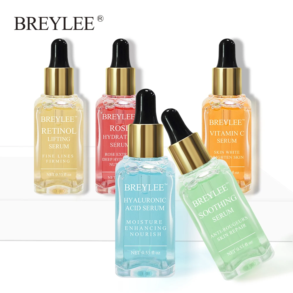 BREYLEE Serum Series Hyaluronic Acid Vitamin C Whitening Face Skin Care Rose Nourish 24k Gold Firm Soothing Repair Essence 1pcs