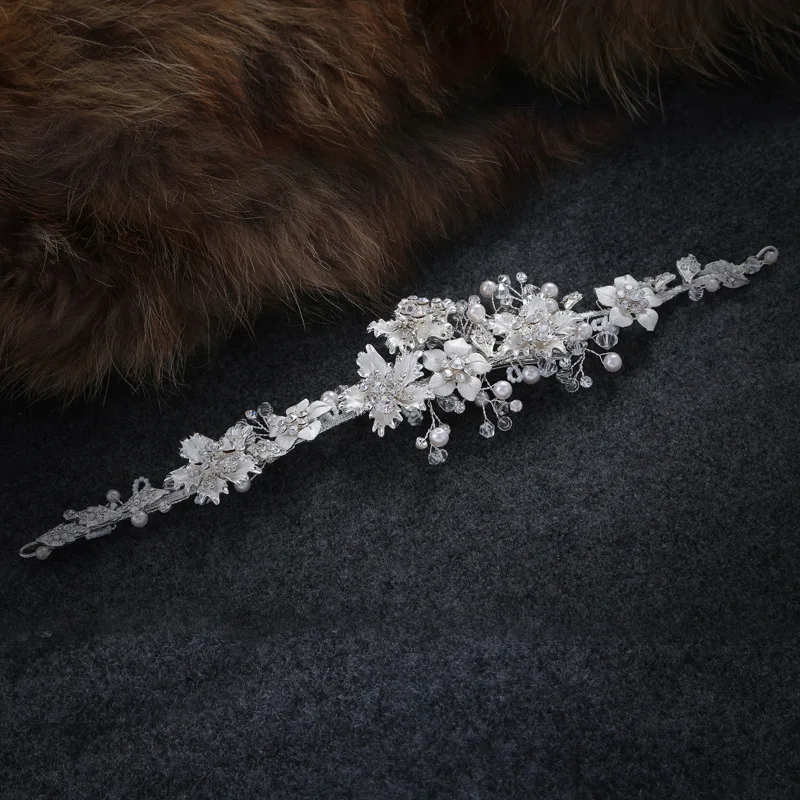 Acessórios para o Cabelo Damas de Honra Lindo Cristal Branco Strass Pérolas Flor Casamento Hairband Nupcial Bandana Jóias 4 acessórios para o cabelo hairband nupcial bandana damas de honra jóias
