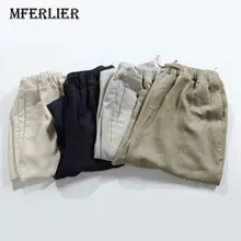 Летние мужские свободные шорты; повседневные однотонные льняные мужские шорты; 4 цвета