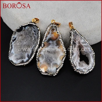 

BOROSA 8pcs Freedom Onyx Druzy Stone Pendant Paved Zircons Fashion Drusy Gems Pendant for Necklace DIY Jewelry JAB597