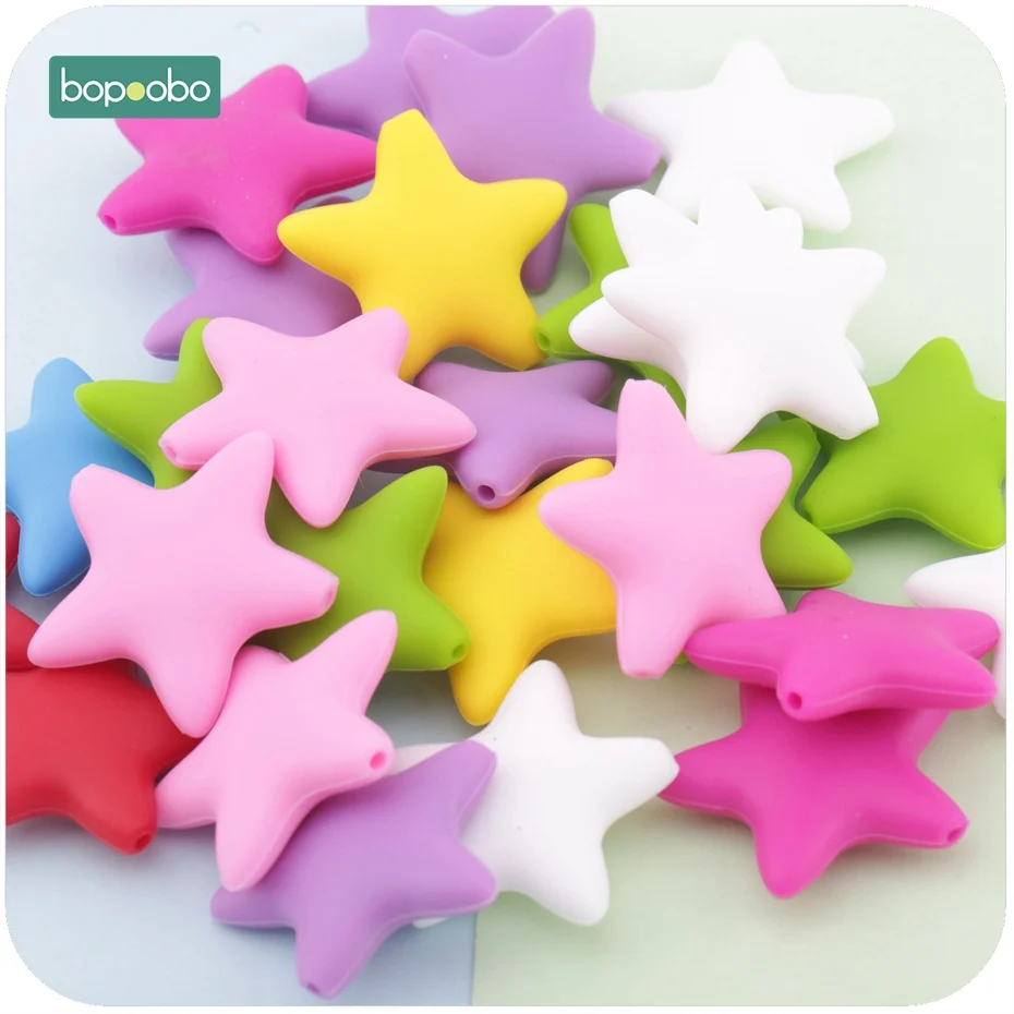 

Bopoobo Baby Silicone Star 5PC Silicone Beads Teether Mixed Colors 37mm Teething Accessories DIY Necklace Baby Teether