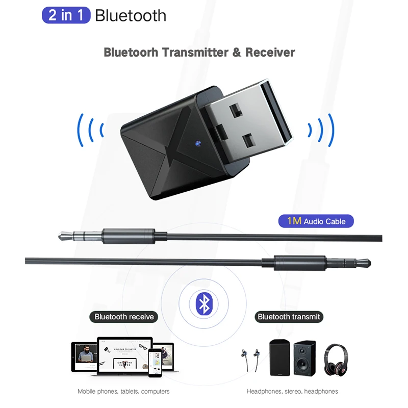 Bluetooth 5 0 аудио приемник передатчик Мини 3 мм AUX Стерео для ТВ ПК беспроводной