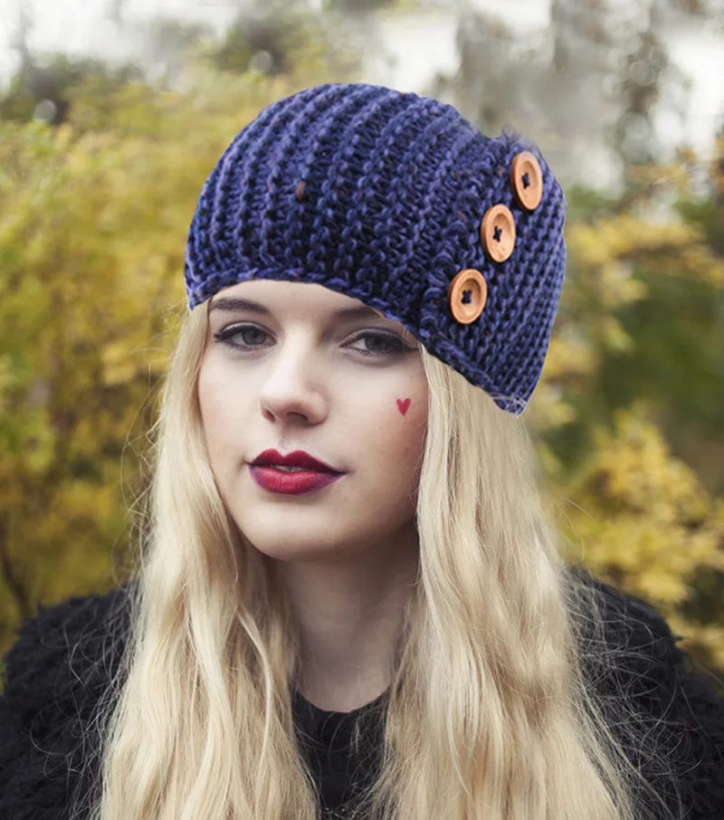 

Women Wide Knitted Headband Wooden Buttons Winter Warm Ear Crochet Turban Girl Hair Band Headwraps Hair Accessories For Women