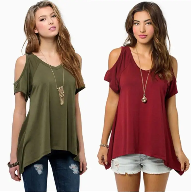 

Women Bare Shoulder Top T-shirts Casual Pullover Tees Women Plus Size Streetwear T-shirts