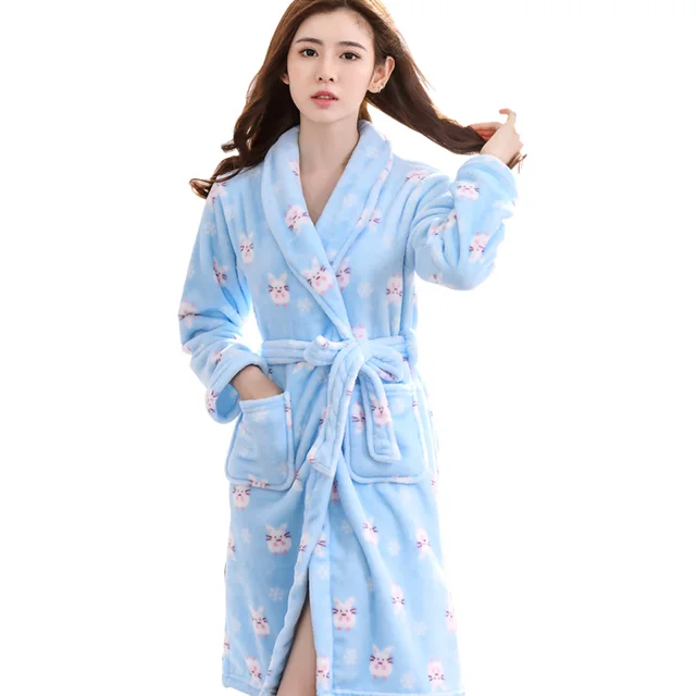 Free Shipping Ladies Long Bathrobe Women Flannel Robe Long design