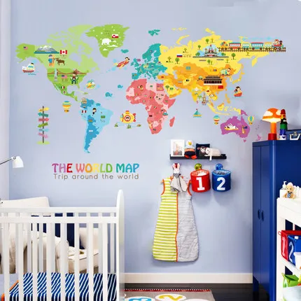 Cartoon Animal Map Home Decoration Vinyl Wall Stickers DIY 95*195CM World Map Kids Room Poster Cartoon Animal Map Home Decoration Vinyl Wall Stickers DIY 95*195CM World Map Kids Room Poster