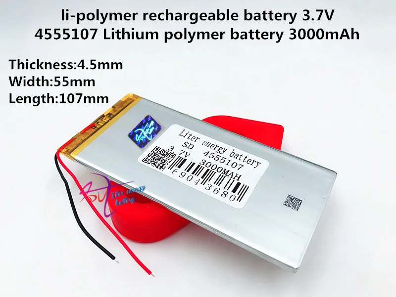 3,7 V 4555107 батарея литий-полимерная батарея 3000MA для плеера gps tablet PC Батарея
