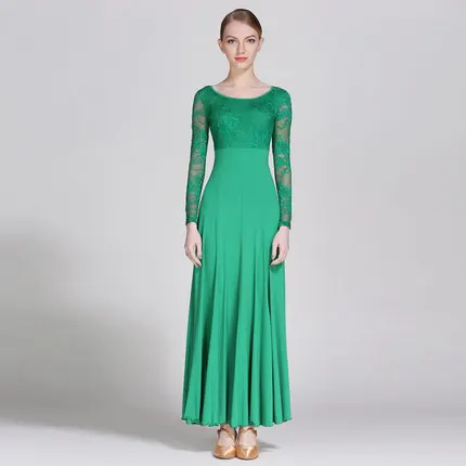 Green Новые современные кружевные юбки с круглым вырезом и длинными рукавами vestidos baile standard Бальные платья для танцев Бальные платья для вальса - Цвет: Green