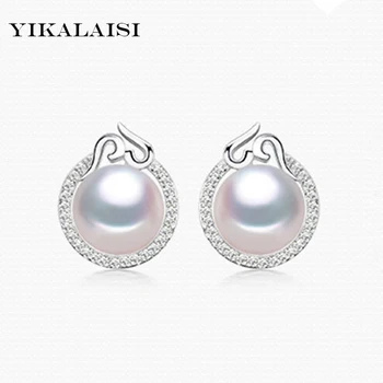 

YIKALAISI 2017 100% Natural FreshWater 10-11 mm Round Pearl Jewelry 925 Sterling Silver Stud Earrings For Women girls Best Gift