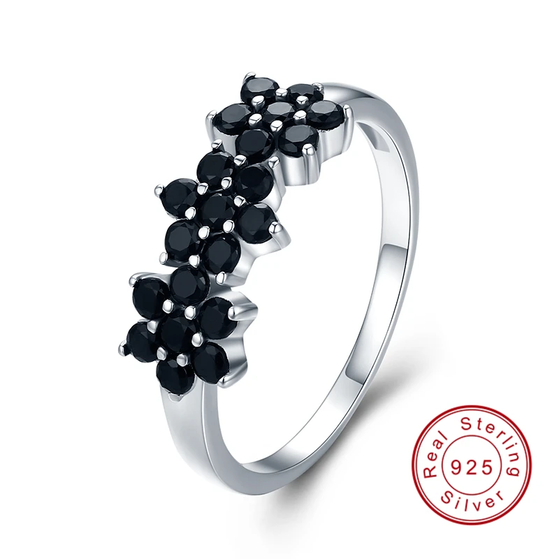 Black Awn, милые, 2,1 Г, 925 пробы серебряные ювелирные изделия, цветок, черная шпинель, свадебные кольца для женщин, девушек, вечерние, подарок C463