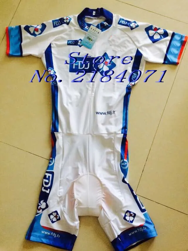 Мужская Велоспорт одежда трикотаж боди костюм скафандр FDJ PRO TEAM синий белый с 3D PAD Размеры: XS-4XL