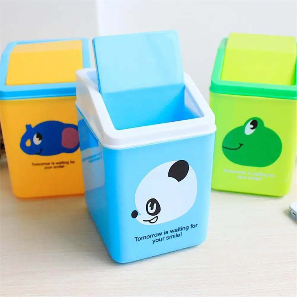 

Mini Cartoon Desktop Flip Trash Basket Garbage Can Plastic Bin Wastebasket for children