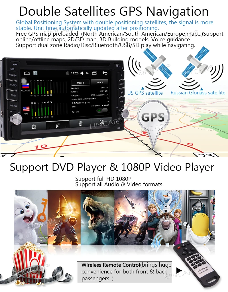 EinCar 6," двойной DIN Android в тире Автомобильный DVD приемник Bluetooth gps навигация Авто аудио в тире AM FM радио 2 DIN головного устройства