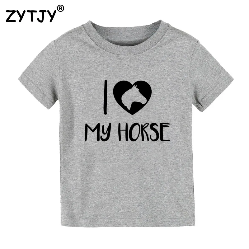 Детская футболка с принтом «I love my horse» Детская футболка для мальчиков и девочек, одежда для малышей Забавные футболки, Прямая поставка Y-71 - Цвет: Серый