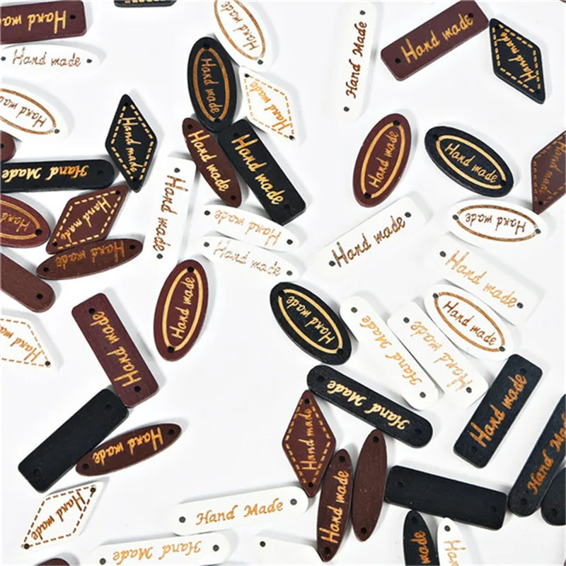 

150pcs 3 Colors Handmade Wooden Buttons Applique Labels Tags for DIY Craft Gift Clothes Garment Sewing Accessories