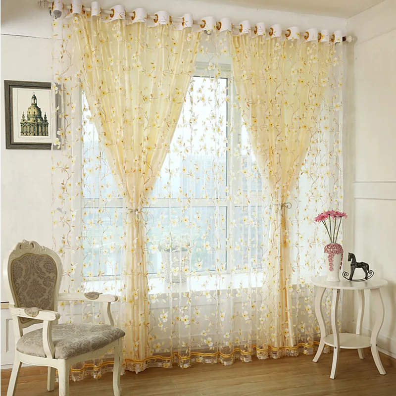 

Vwindow curtains Trefoil Flower offset film Tulle Doo Polyester curtain living room window Drape Panel Sheer Scarf Valances drop