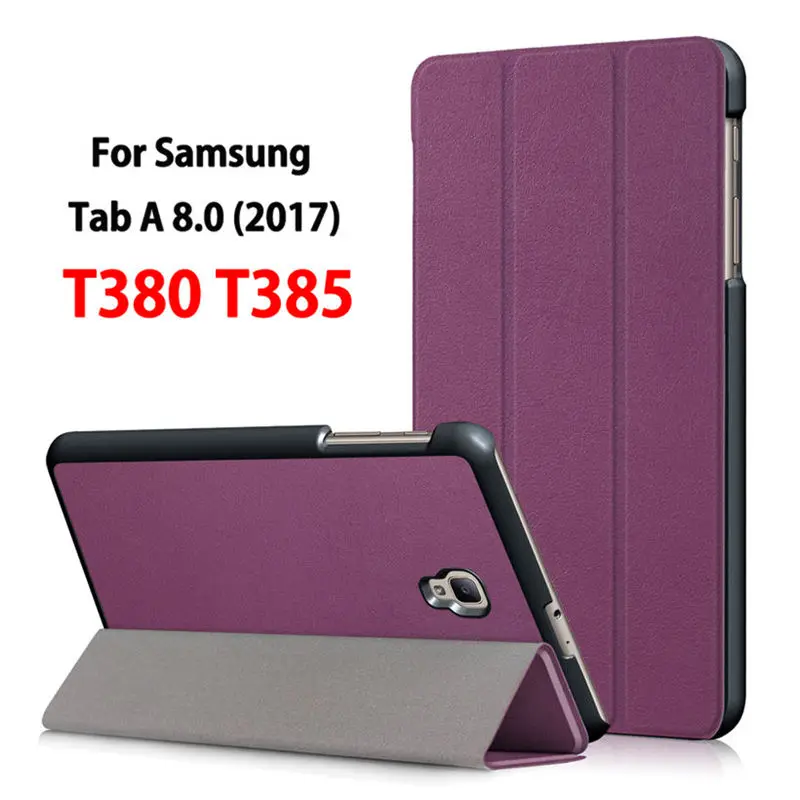 Ультратонкий Магнитный чехол для samsung Galaxy Tab A 8,0 T380 T385 8,0 дюймов, умный чехол, чехол для планшета из искусственной кожи+ пленка+ ручка - Цвет: Purple