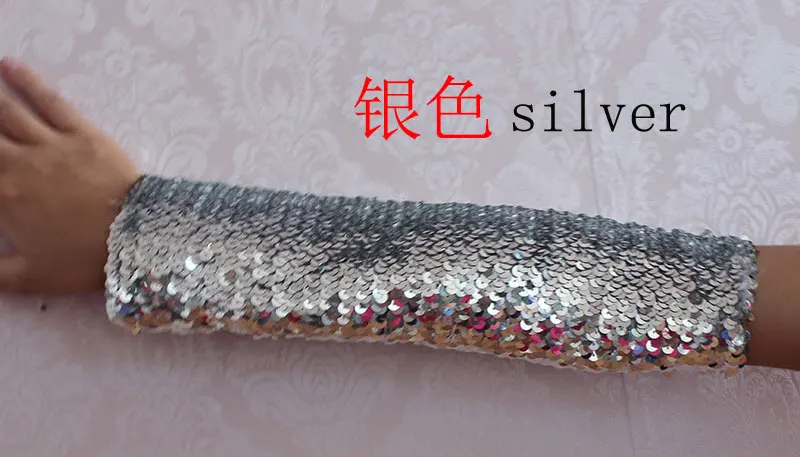 Silver Перчатки без пальцев с блестками для карнавала, танцев, вечерние, фествиальные# CUF17001 - Цвет: Silver