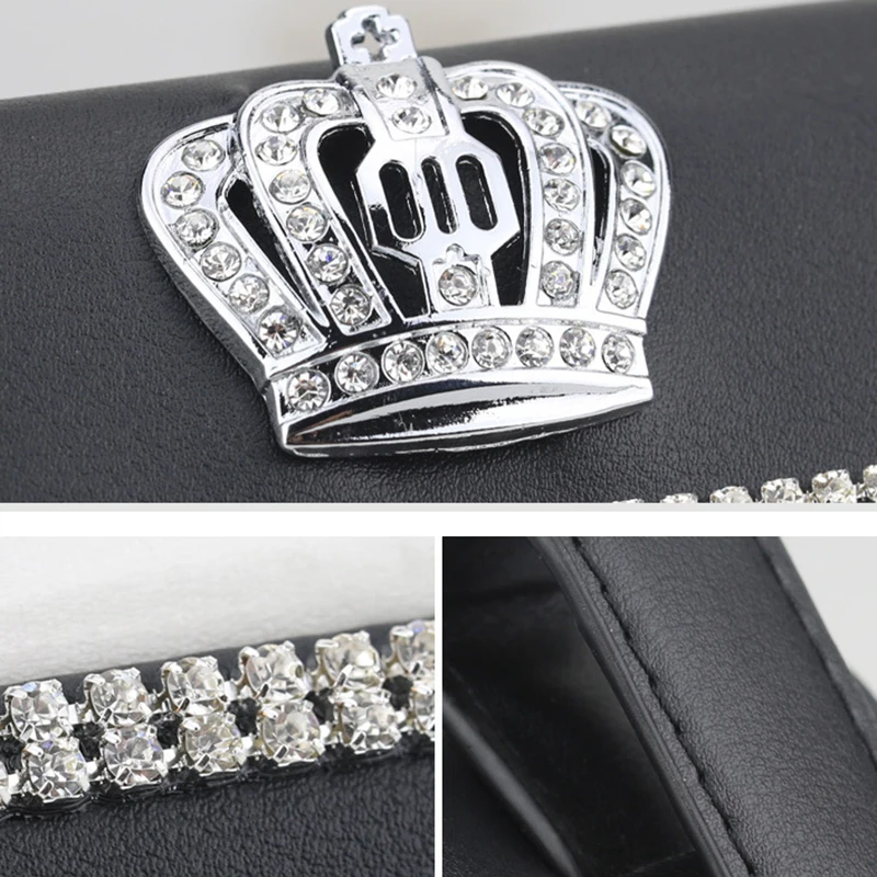 Fashion Crown Crystal Car Tissue Box Sun Visor Leather Auto Tissue Bag Sunvisor Hanging Holder Case Napkin For Car Accessories(B