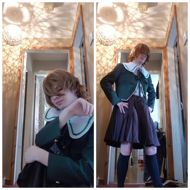 Chihiro Fujisaki Danganronpa Косплей Костюм на заказ Женский Зеленый Топ куртка платье юбка наряд косплей парик для волос и Свободный парик шапка