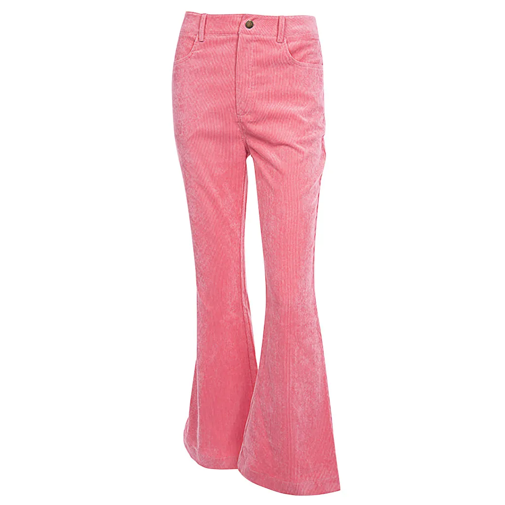 Pantalones acampanados de pana rosa para mujer, pantalón informal de pierna  ancha y cintura alta, color caqui, ropa de campana Vintage para invierno,  n. ° 3, 2019 _ - AliExpress Mobile