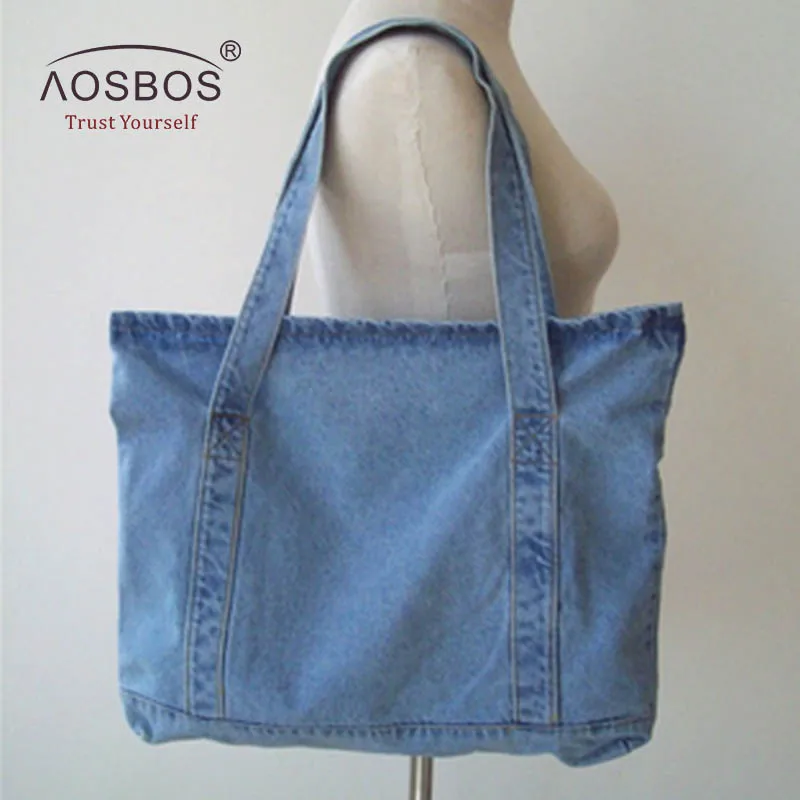 light blue Aosbos женские холщовые сумки дизайнерские женские джинсовые синие сумки на плечо высокое качество Большая вместительная сумка - Цвет: light blue