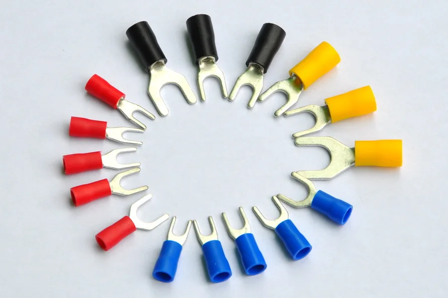 1000 шт./лот) обжимной провод Spade, 16~ 14AWG,#4, 27AMP, синий, Вилка терминала