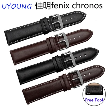 

Quality genuine leather watchband 22mm Black brown bracelet replacement leather strap for Garmin Fenix Chronos