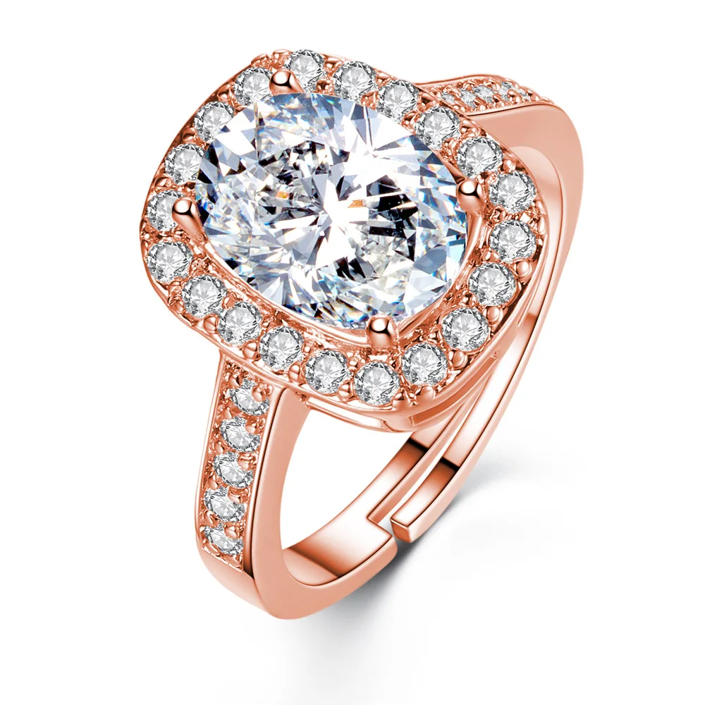

Rose Gold Luxury White Oval CZ Stone Ring Female Finger Ring Fashion 925 Silver Wedding Engagement Rings For Women