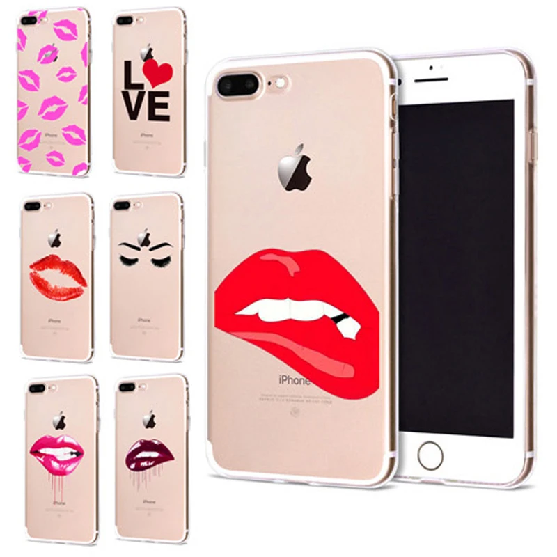 Funda For Apple iPhone 6 6S 7 Plus X 10 Cute laɽ'y Lip Soft TPU Cover for Case Original Coque 8 B326 |