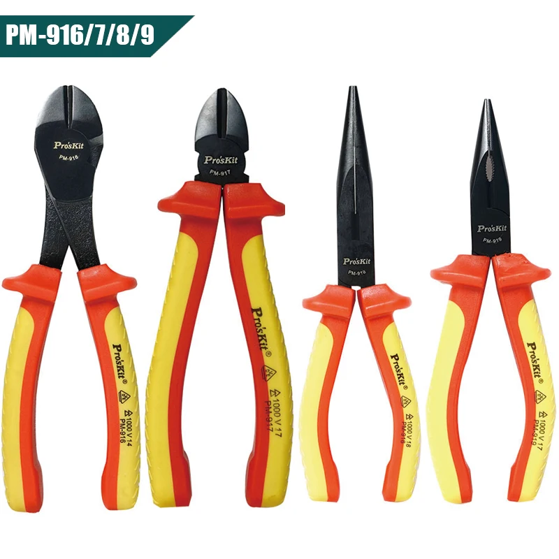 Pro'sKit PM-910 серия Изолированные плоскогубцы для зачистки проводов комбинированные плоскогубцы сверхмощные боковые плоскогубцы и длинные плоскогубцы ручной инструмент