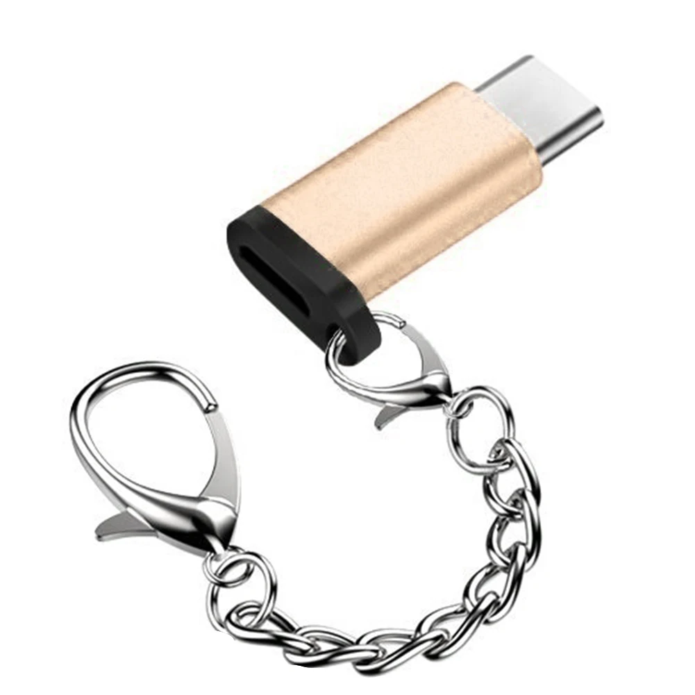 Золотой С брелком синхронизации данных алюминиевый сплав адаптер Micro USB для type-c Быстрая зарядка анти-потеря портативный для samsung S8 - Цвет: Золотой