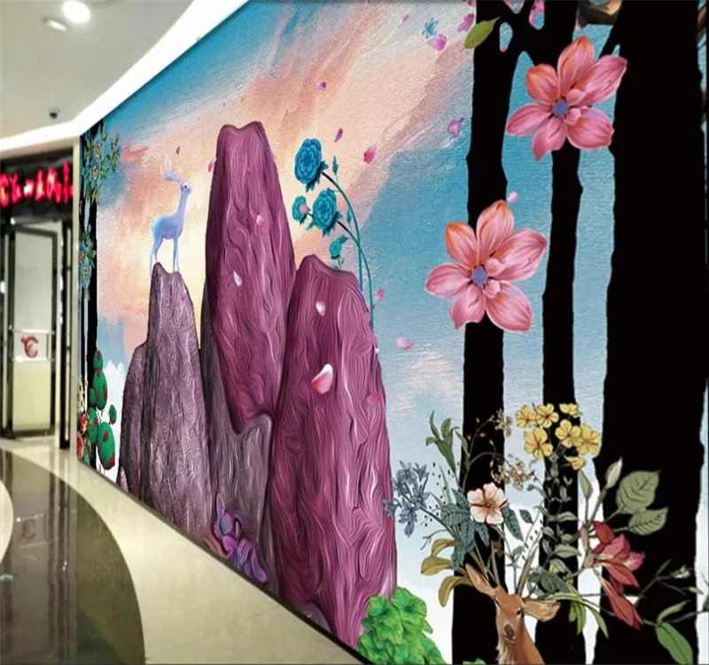 Custom wallpaper creative hand-painted illustration fortune with deer background wallpaper mural decorative waterproof material Custom wallpaper creative hand-painted illustration fortune with deer background wallpaper mural decorative waterproof material