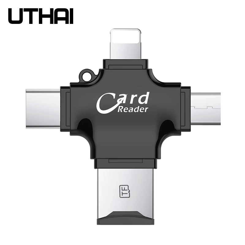 UTHAI R006 4 в 1 кард-ридер тип-c MicroUSB TF Кардридеры для Android ipad/iphone 7 8 X plus 6s 5S MacBook OTG TF SD адаптер