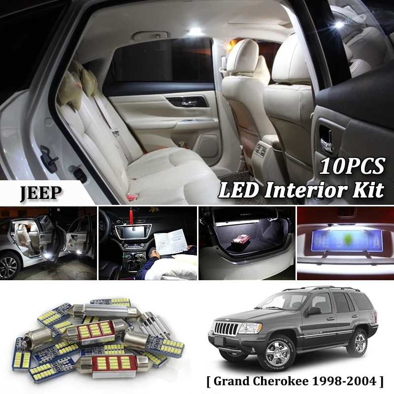 10 шт. белые светодиодные с canbus автомобиля интерьерные огни upgrade Kit для 1998-2004 для Jeep Grand Cherokee светодиодные интерьерные купольные магистральные огни