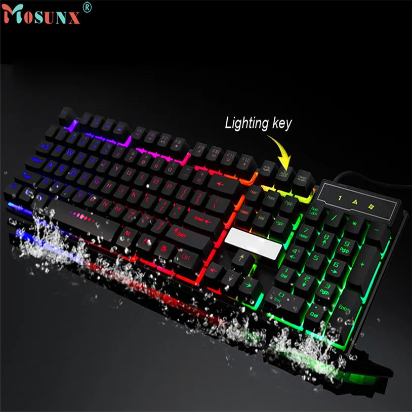 Mosunx красочные трещина светодиодный с подсветкой USB проводной PC Радуга Gaming Водонепроницаемый клавиатура подарок 5 февраля Прямая поставка C716