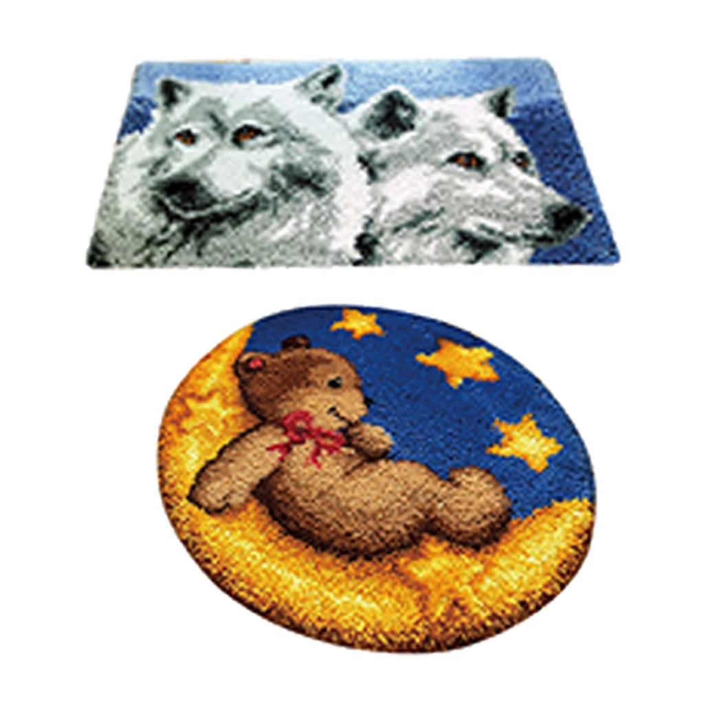 2 Sets Latch Hook Kits For Beginners Bear Wolf Carpet Rug Cushion Embroidery