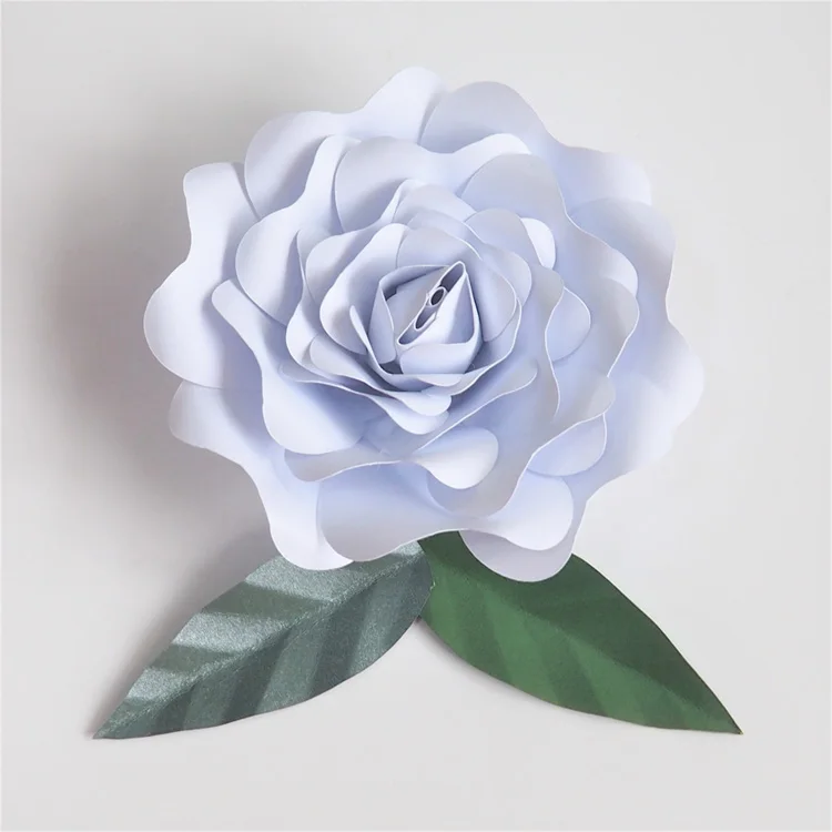 Искусственные цветы 15 см+ листья 10 см Fleurs Artificielles фон DIY гигантский Бумага цветы Свадебная вечеринка Декор Baby Shower - Цвет: Белый