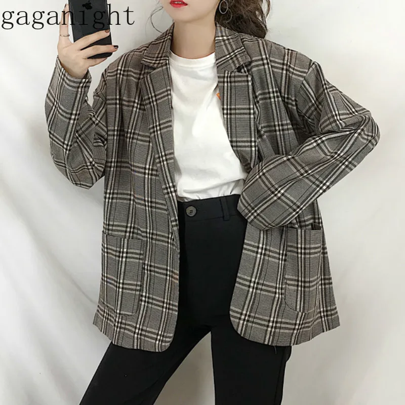 

Gaganight Spring Autumn Women Thin Casual Plaid Blazer 2019 Korea Style Loose Retro Slim Ladies Long Sleeve Blazers Mujer Female