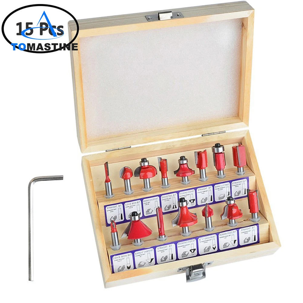 

15PCS Woodworking Milling Cutters 1/4''/8mm Shank Carbide Router Bit For Wood Cutter Engraving Cutting Tools