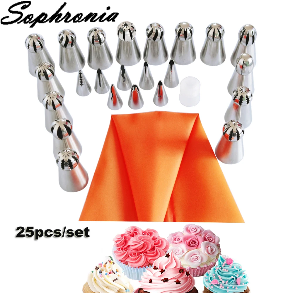 

Sophronia 25PCS/set Piping Nozzles Cake Stainless Steel DIY Pastry Tips Cake Cupcake Decorating Tools CS128