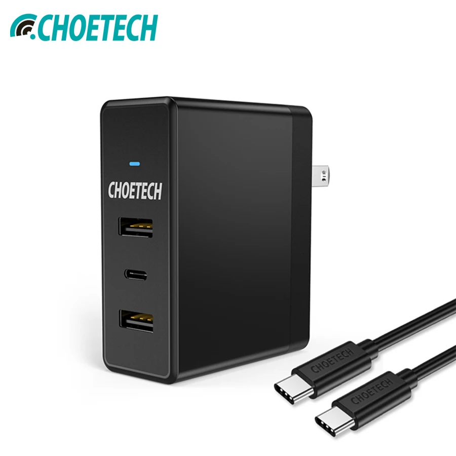 

CHOETECH Universal USB Charger for Samsung S8, 39W Type C + Dual USB Travel Wall Charger Adapter for iPhone Mobile Phone Charger