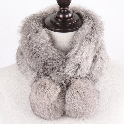 rabbit grey New Lady Real Natural Rabbit Fur Scarf Women Winter Fashion Knitted Rabbit Fur Muffler Natural Soft Warm Real Rabbit Fur Scarves - Цвет: rabbit grey
