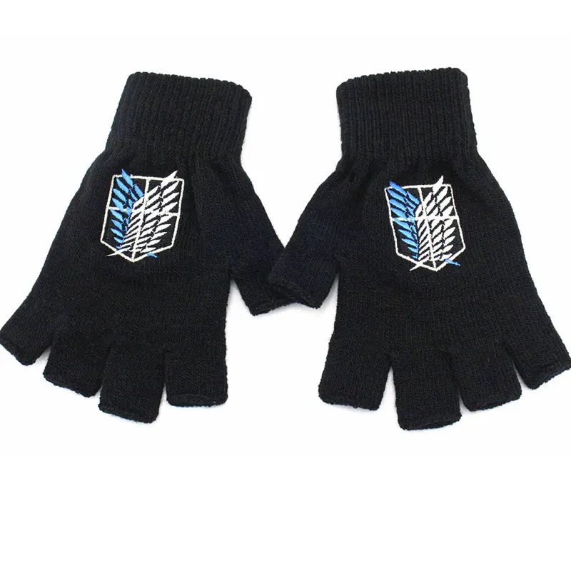 Attack On Titan Модные перчатки аниме одна деталь Наруто атака на Титанов Черный Дворецкий половина пальца Плюшевые Вязаные перчатки зимние теплые варежки Косплей - Цвет: Attack On Titan