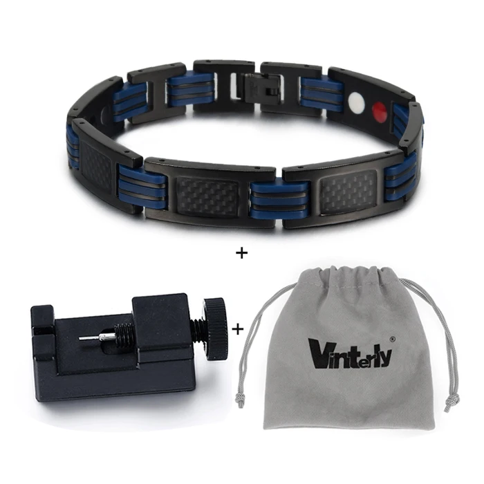 blue tool bag Vinterly Магнитный мужской браслет синий силиконовый Энергетический Браслет для здоровья Мужская цепочка черный нержавеющая стальной магнитный браслет для мужчин - Окраска металла: blue tool bag