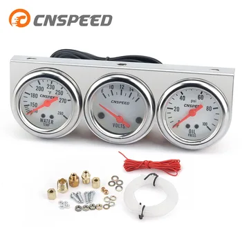 

CNSPEED Chrome 2inch 52MM Triple gauge kit Volt meter Water temp Temperature gauge Oil press Pressure Gauge Car meter YC101373